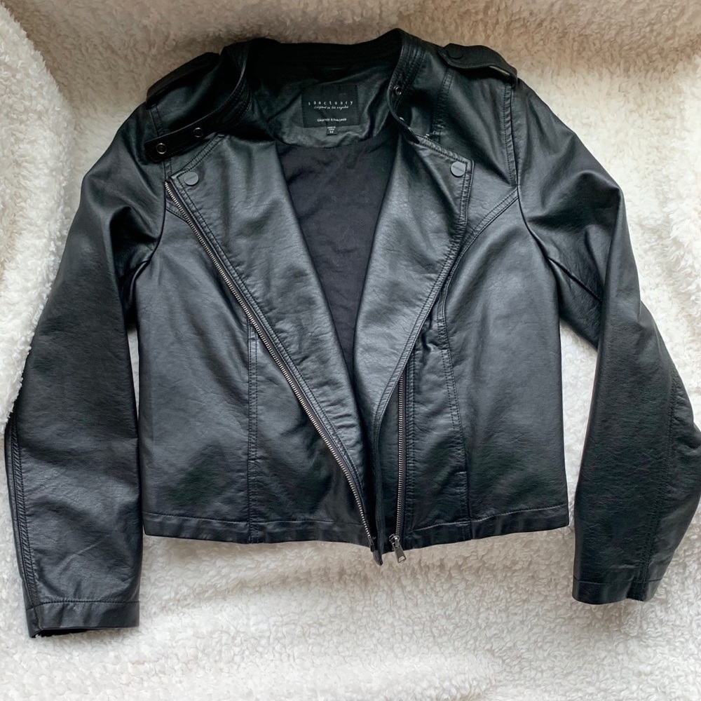 Sanctuary Black Faux Leather Moto Jacket